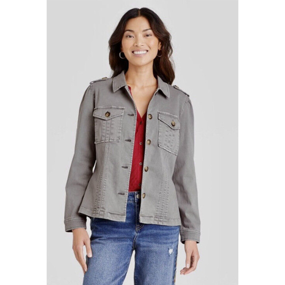 Knox Rose SZ S 4-6 Light Gray New Cotton Blend Military Utility Jacket - Picture 1 of 9